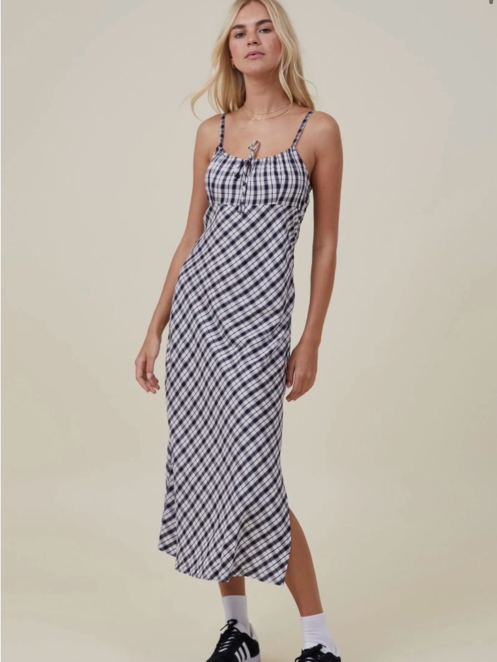 NWT Cotton on Reece Midi slip dress Black, blue and white Plaid